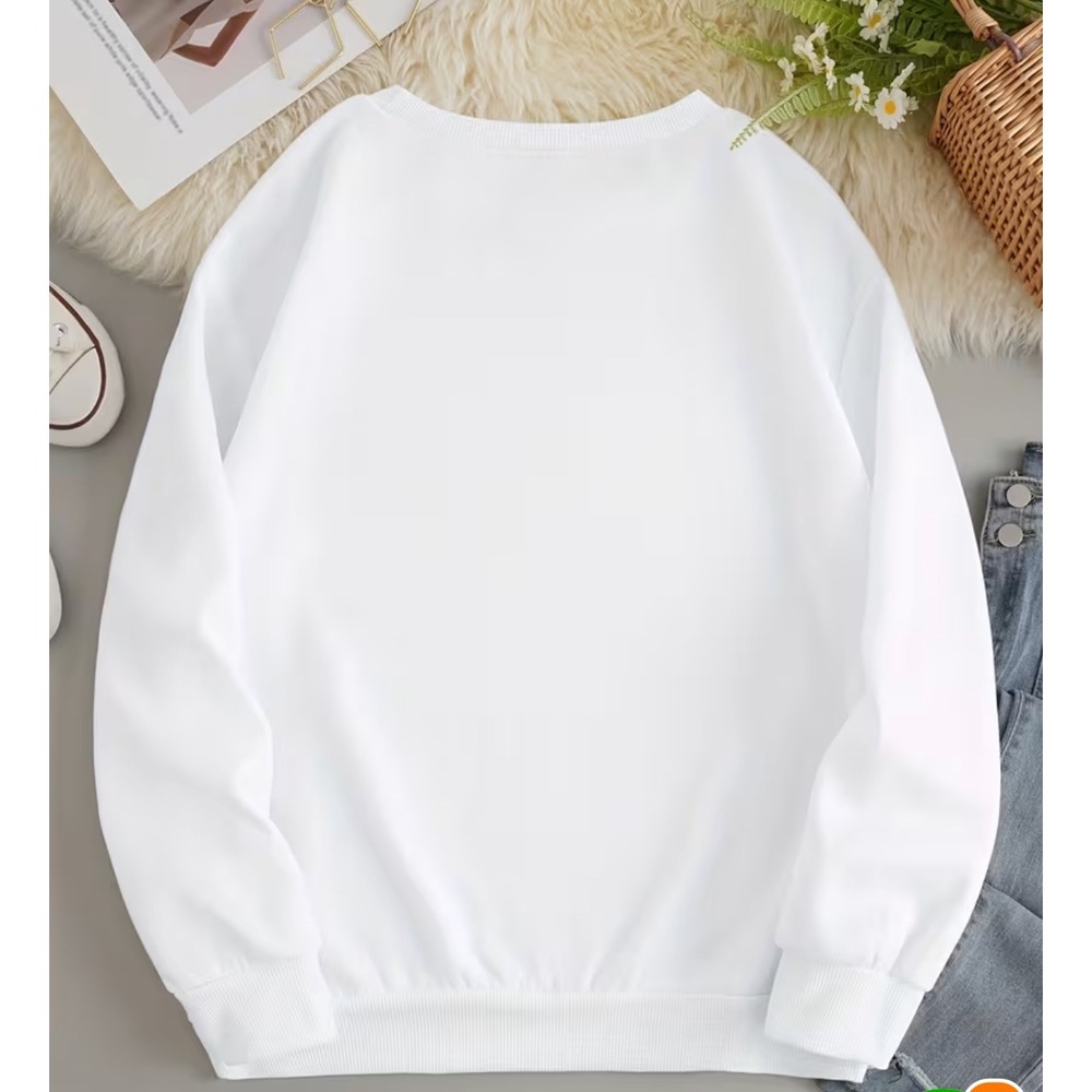White Crewneck Sweatshirt with Blue Stripes and Crab Graphic - Picture 2 of 2